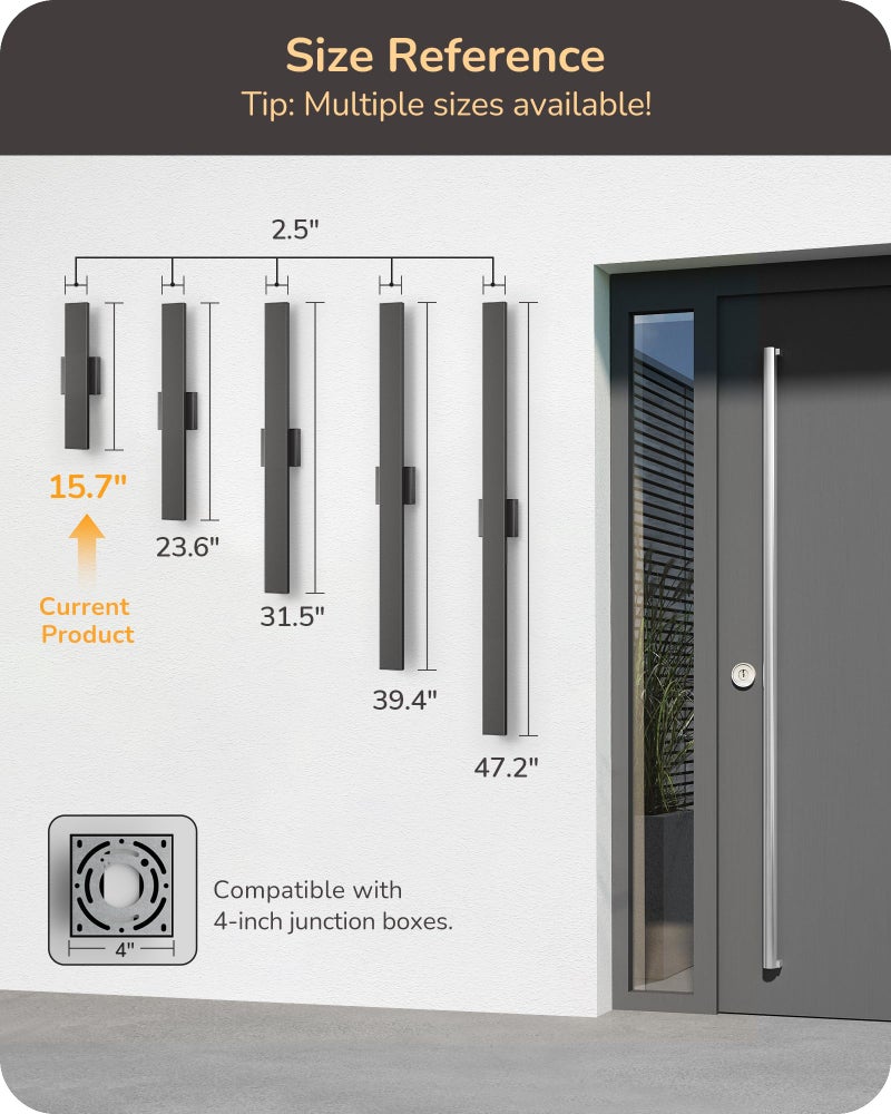 EDISHINE 2 Pack LED Outdoor Wall Lights Dimmable, 3000K 4000K 5000K, 15.7" Modern Black Outdoor Wall Sconce, IP65 Waterproof, Linear Exterior Wall Light for Entrance, Hallway, Garage, Porch - Image 2