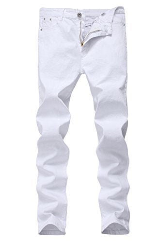FREDD MARSHALL Men's White Skinny Slim Fit Stretch Straight Leg Fashion Jeans Pants, 34W - Image 1