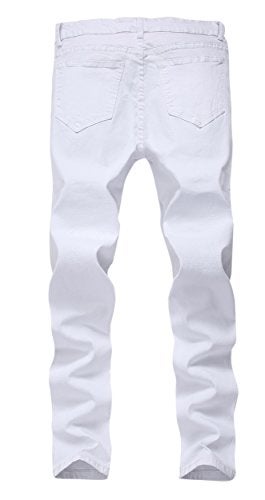 FREDD MARSHALL Men's White Skinny Slim Fit Stretch Straight Leg Fashion Jeans Pants, 34W - Image 2