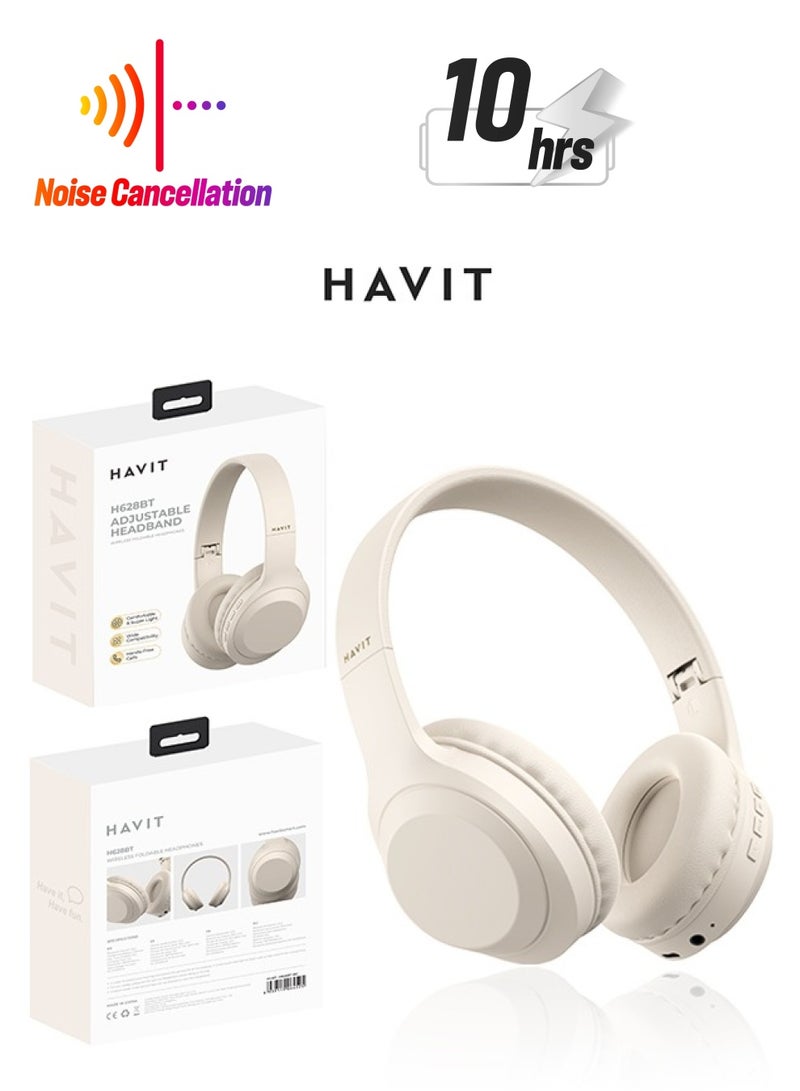 havit Foldable Bluetooth Headset, White Over-Ear Headphones, Comfortable Breathable, Protein Ear Pads, Support Wired/Wireless/Tf/Fm/Aux  - Image 1