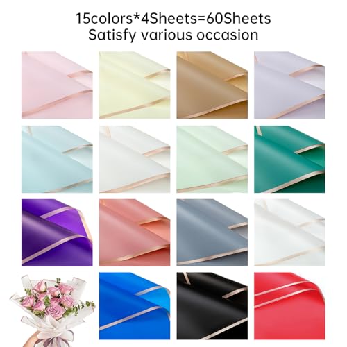 Bupduq 60 Sheets 15 colors Flower Bouquet Wrapping Paper，Florist Supplies Waterproof Floral Bouquet Wrapping Paper Bouquet Accessorie，Flower Shop Packaging Pape for DIY Gift Wedding Birthday - Image 2