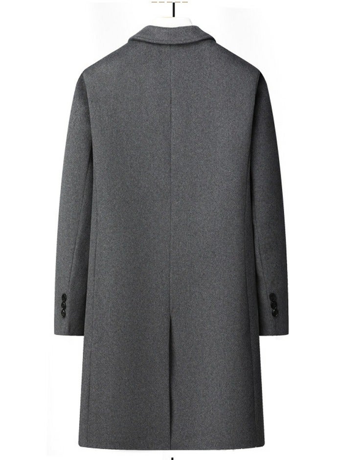 Loquat Men's Woolen Casual Trench Coat Suit Collar Long Jacket Overcoat with Pockets Grey  - Image 2