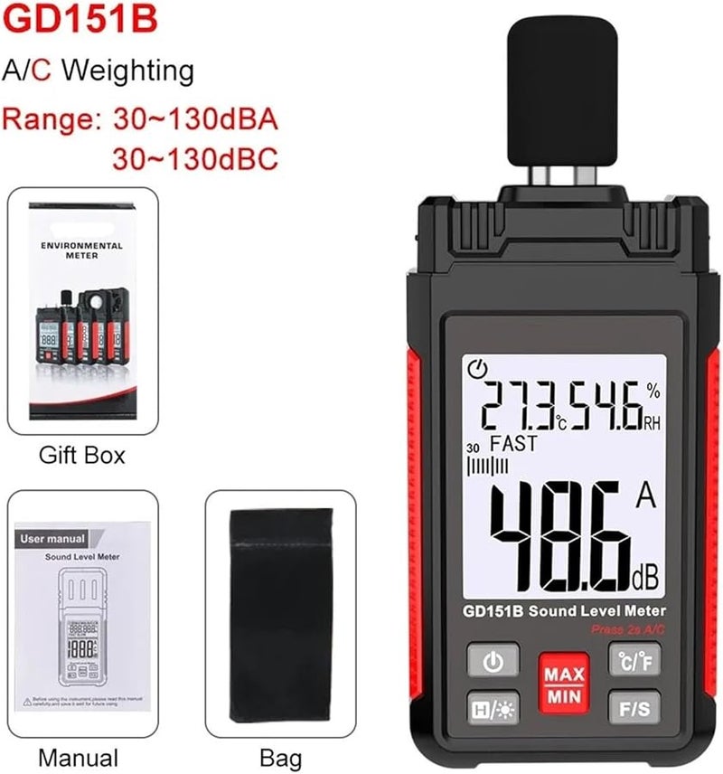 Gd151a متر مستوى الصوت الرقمي مراقب الديسيبل مقياس الضوضاء المحمول 30-130 ديسيبل - Image 1