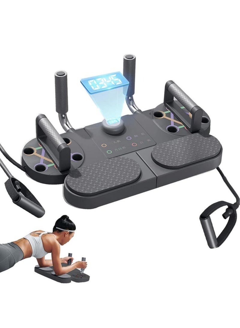 Arabest 5 in 1 Push Up Board, Multifunction Press Up Board with Timing Resistance Bands,Muscles Exercise Pushups Training, 5 In 1 Abdominal Training Board, Suitable For Indoor, Outdoor, Training Room (Black) - Image 1