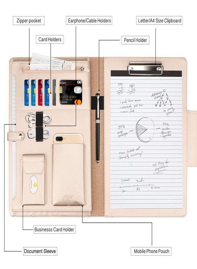 Toplive Portfolio Case, Conference Folder Executive Business Padfolio with Document Sleeve, Letter/ A4 Size Clipboard, Business Card Holders, Portfolio Padfolio for Women & Men, Rose Gold - Image 3