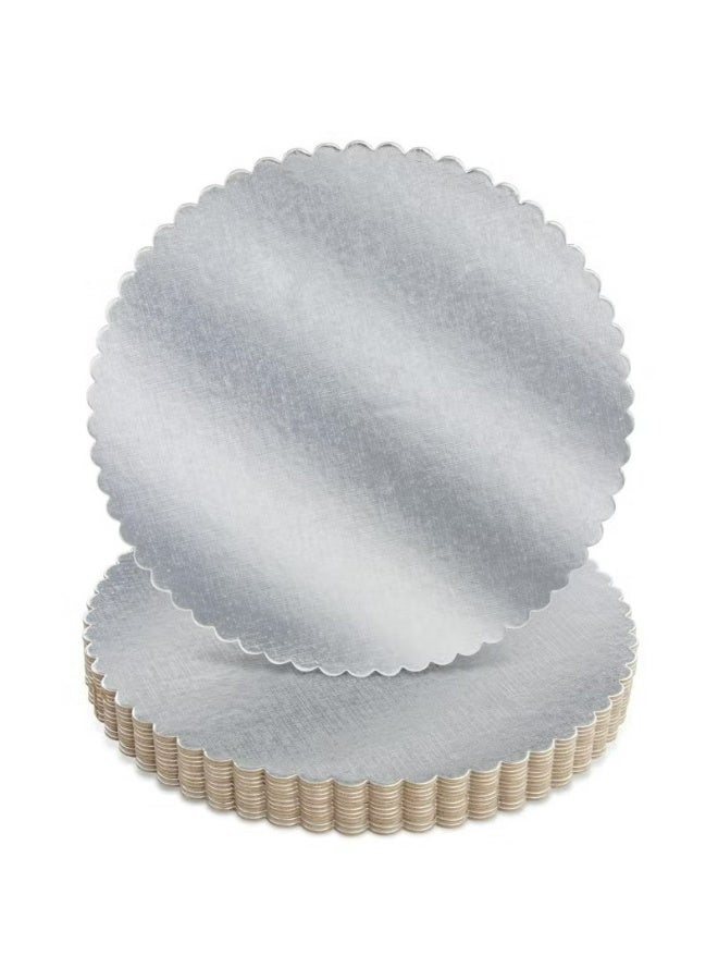 20cm Cake Board Base Cardboard Scalloped Platters for Bakeries Desserts Silver 5 Pack