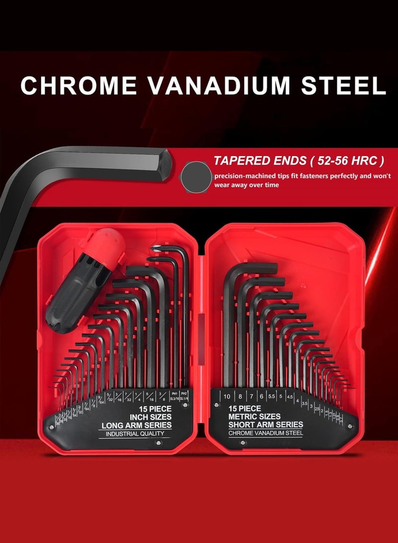 LOOPITYS 35 piece set of metric and standard hex wrenches, chrome vanadium steel internal hex wrench, (each set includes a booster) - Image 5