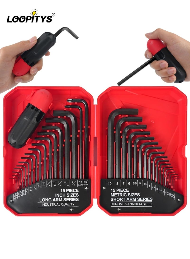 35 Piece Set Of Metric And Standard Hex Wrenches Chrome Vanadium Steel Internal Hex Wrench Each Set Includes A Booster