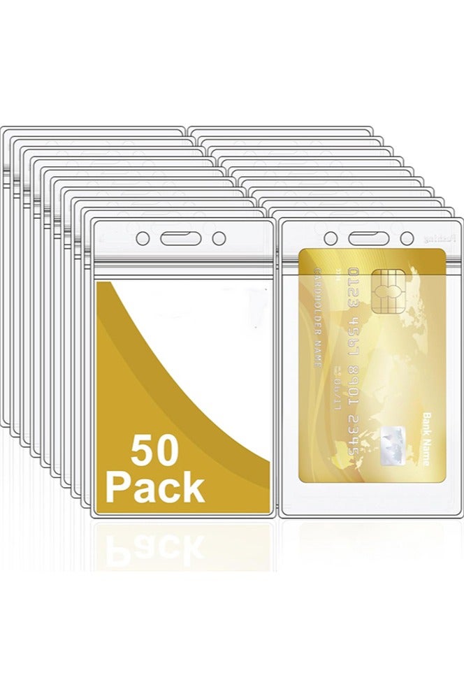 50 Pack Id Card Badge Holder, Card Protector, Hard Plastic Badge Holder with Waterproof and Dustproof Resealable, Plastic Name Tag Holder, Duty Vertical Clear Pvc Id Card Holder for Standard Cards, Sports Cards - Image 1