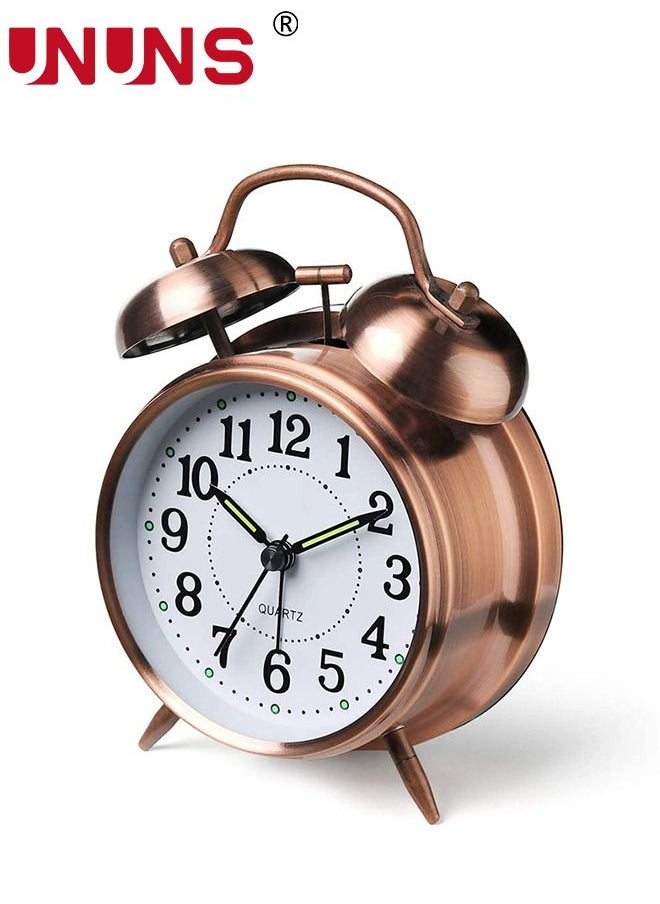 UNUNS - Loud Alarm Clock For Heavy Sleepers,4'' Twin Bell Alarm Clock With Backlight,Metal Frame 3D Dial,Desk Table Clock For Bedroom And Home Decoration(Red-Brown) - Image 1