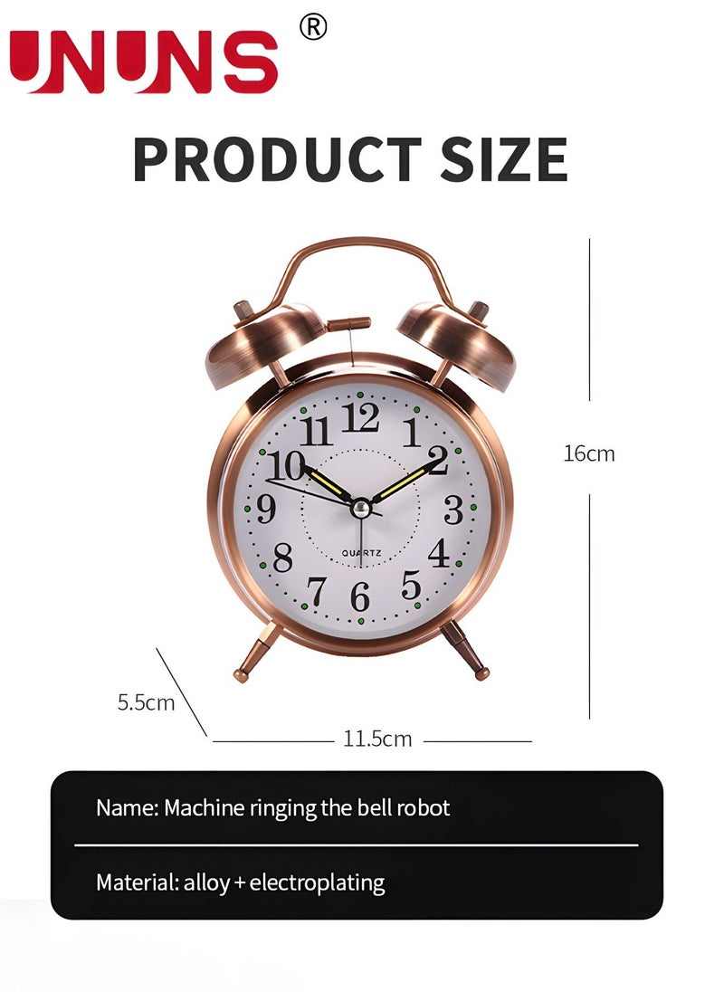 UNUNS - Loud Alarm Clock For Heavy Sleepers,4'' Twin Bell Alarm Clock With Backlight,Metal Frame 3D Dial,Desk Table Clock For Bedroom And Home Decoration(Red-Brown) - Image 1