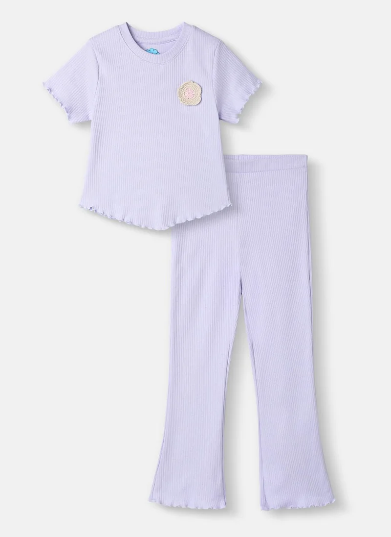 Nautinati Girls’ Top and Pants Set With Crochet Patch|Derby Rib Textured Fabric| Age 2 - 10 Years