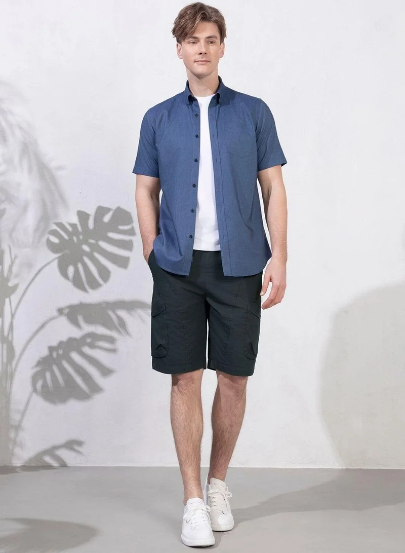 جيوردانو قميص أكسفورد قطني بأكمام قصيرة مقاوم للتجعد للرجال