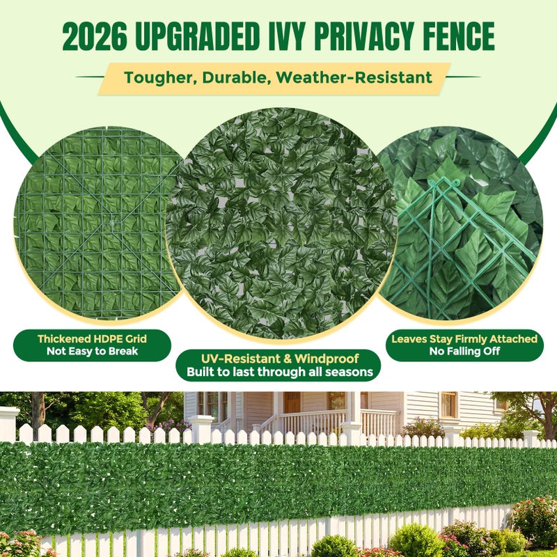 KASZOO Artificial Ivy Privacy Fence Screen - 120x40in Artificial Faux Privacy Fence Panel Artificial Green Wall Balcony Privacy Screen Decoration for Patio, Balcony, Wall, Backyard Indoor Outdoor - Image 2