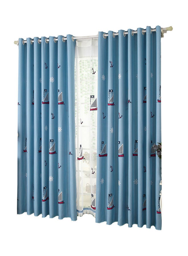 NIBEMINENT Cartoon Embroidered Sailing Boat Curtain Blue/White - Image 1