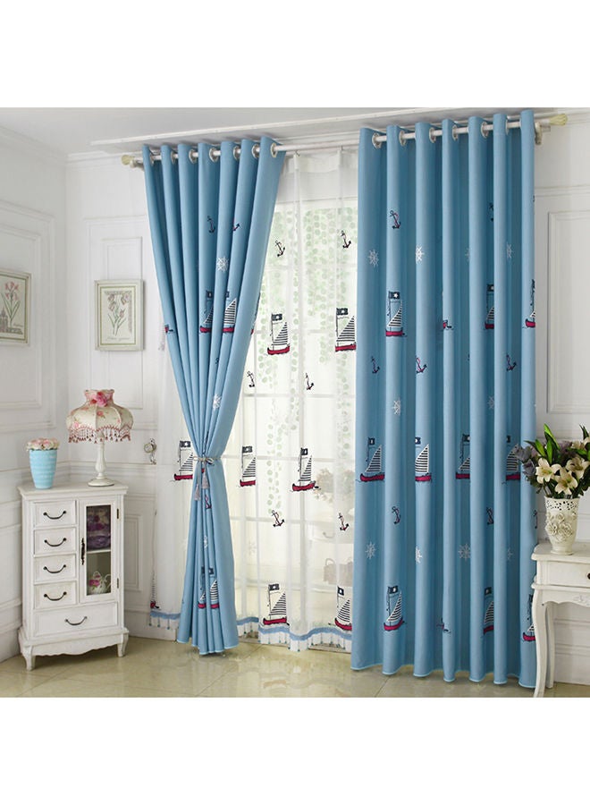 NIBEMINENT Cartoon Embroidered Sailing Boat Curtain Blue/White - Image 2
