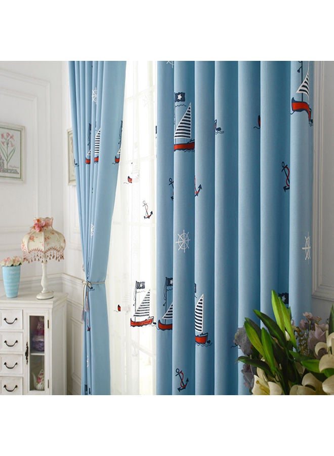NIBEMINENT Cartoon Embroidered Sailing Boat Curtain Blue/White - Image 3