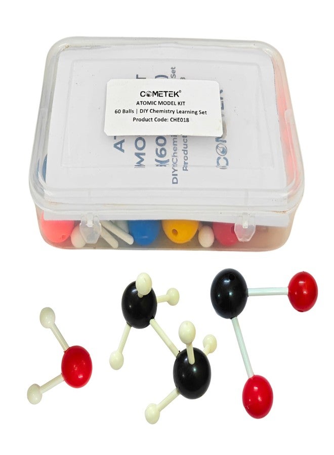 Cometek® Atomic Molecular Model Set for Chemistry Students - 60 Atoms + 26 Bonds, DIY Molecule Building Kit with Plastic Box, Science Education Tool for School & College - Image 1