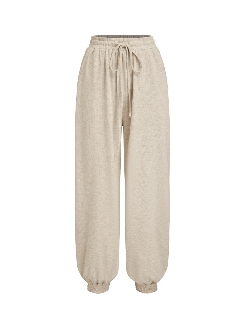 CIDER Women's Casual Sweatpants Drawstring Lounge Pants Comfortable Knit Joggers with Pockets Khaki - Image 1