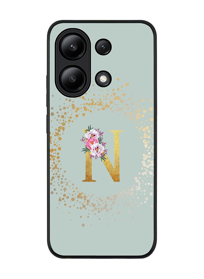 Stylizedd Rugged Black edge case for Xiaomi Redmi Note 13 4G, Slim fit Cover Custom Monogram Initial Letter Floral Pattern Alphabet - N  (Light Grey ) - Image 1