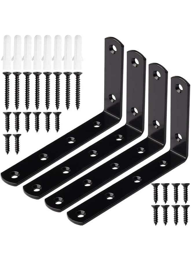 The Bros زاوية من الفولاذ المقاوم للصدأ، 4 قطع 5 × 3 بوصة حوامل الزاوية لدعم الجدران للأرفف والطاولات ورفوف الكتب الخشبية مع البراغي، لتثبيت الأثاث الخشبي والأرفف والخزائن والسرير (على شكل L) - Image 1