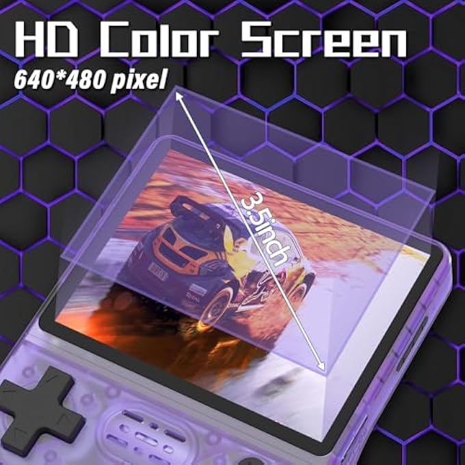 [30000 IN 1] R40S PRO HANDHELD GAME CONSOLE 3.5 INCH IPS SCREEN MINI RETRO CONSOLE 3800MAH PORTABLE POCKET ARCADE 12+ MAINSTREAM EMULATOR 256G TF CARD TRANSPARENT.(PURPLE) - Image 3