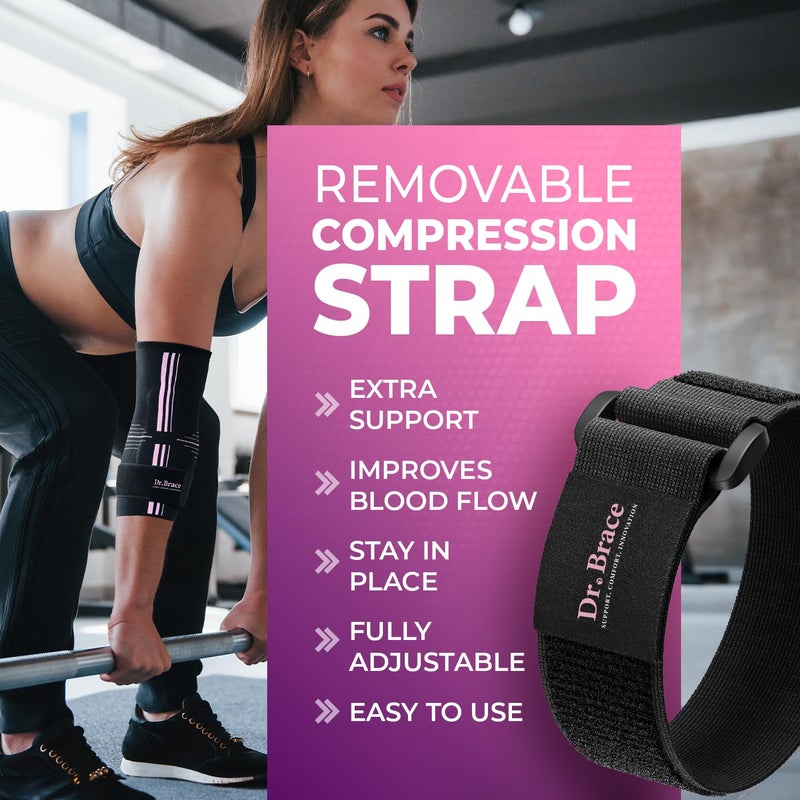 DR. BRACEÂ® Elite Elbow Brace Support, Breathable Elbow Compression Sleeve with Gel Pad for Golfer's, Tennis Elbow & Tendonitis Treatment & Pain Relief 2024 (Black-Pink, Small) - Image 3
