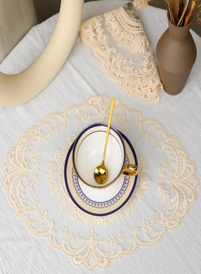 RupeeRise 2 Pcs Round Table Matse, Vintage Lace Cloth for Dining Table, Study Table,Handmade Embroidered Table Mats(42cm/16.5in*30cm/12in)（Beige） - Image 3