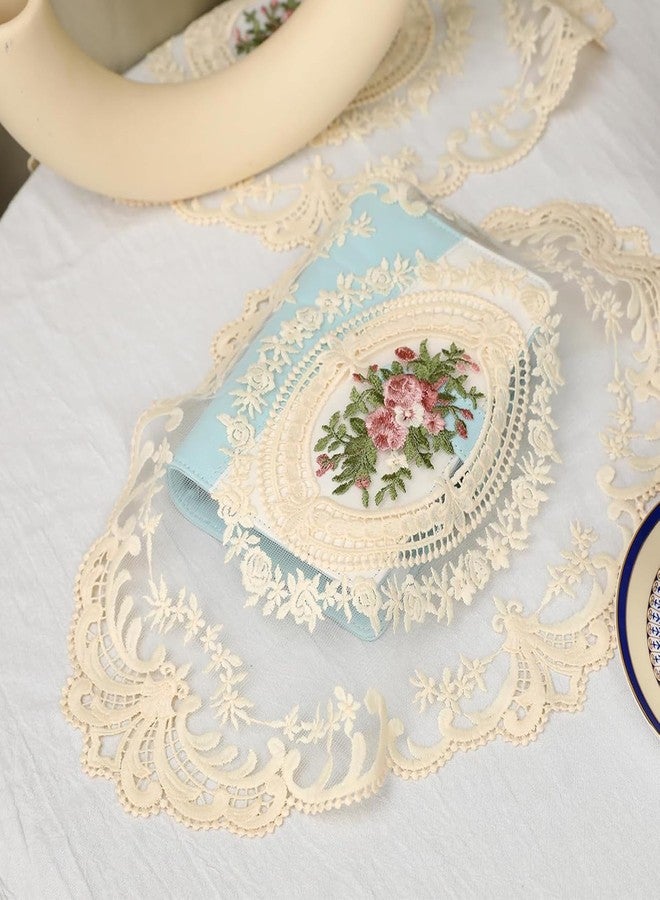 RupeeRise 2 Pcs Round Table Matse, Vintage Lace Cloth for Dining Table, Study Table,Handmade Embroidered Table Mats(42cm/16.5in*30cm/12in)（Beige） - Image 4