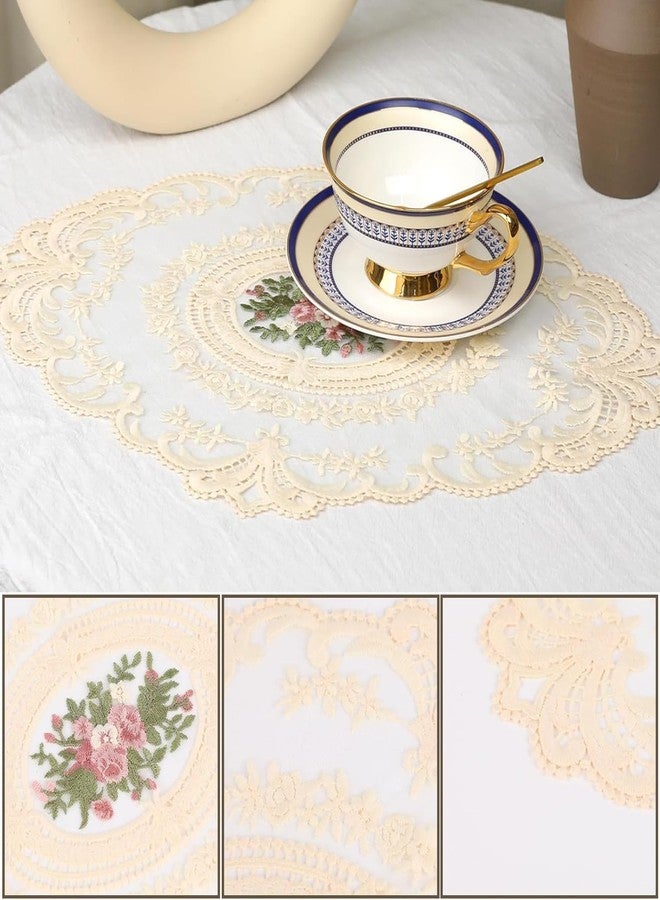 RupeeRise 2 Pcs Round Table Matse, Vintage Lace Cloth for Dining Table, Study Table,Handmade Embroidered Table Mats(42cm/16.5in*30cm/12in)（Beige） - Image 5