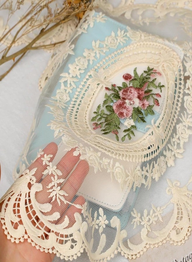 RupeeRise 2 Pcs Round Table Matse, Vintage Lace Cloth for Dining Table, Study Table,Handmade Embroidered Table Mats(42cm/16.5in*30cm/12in)（Beige） - Image 2
