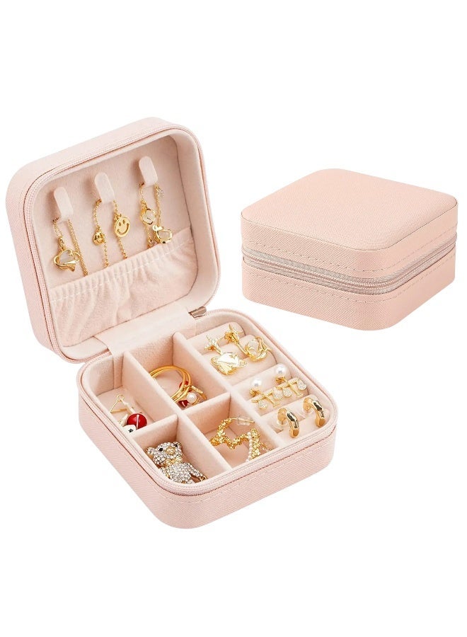 Lazer Jewellery Organiser PU Leather Zipper Square Portable Mini Square Storage Box Case with Dividers Container for Rings, Earrings, Necklace Home Organizer - Image 1