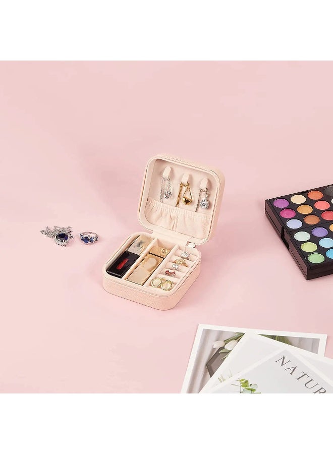 Lazer Jewellery Organiser PU Leather Zipper Square Portable Mini Square Storage Box Case with Dividers Container for Rings, Earrings, Necklace Home Organizer - Image 2