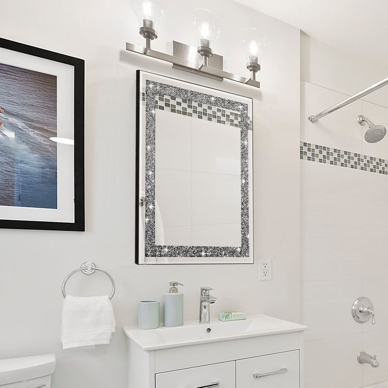 Ruomeng Rectangular Wall Mirror, 16" x 20", Crystal Crush Diamond, Bathroom, Entryway & Bedroom - Image 3
