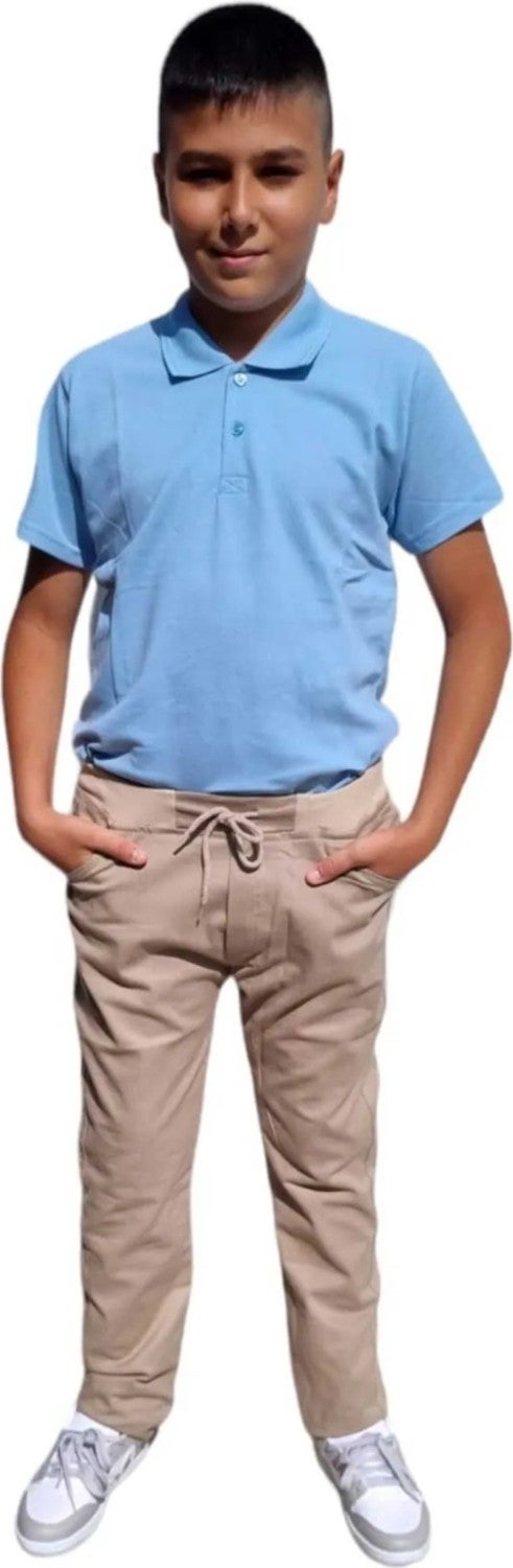 Tezzgelsin Boy's Lycra Elastic Waisted Canvas School Trousers 