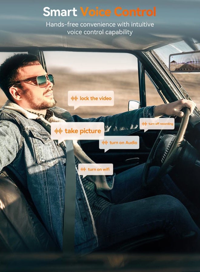 WOLFBOX G900 PRO Mirror Dash Cam with STARVIS 2 IMX678, 12 inches Rear View Mirror Camera with Front 4K and Rear 2.5K, Included 128GB Card, Voice Control, 5.8GHz WiFi, Loop Recording, G-Sensor & GPS - Image 5