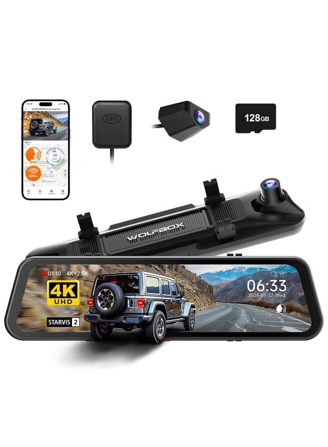 WOLFBOX G900 PRO Mirror Dash Cam with STARVIS 2 IMX678, 12 inches Rear View Mirror Camera with Front 4K and Rear 2.5K, Included 128GB Card, Voice Control, 5.8GHz WiFi, Loop Recording, G-Sensor & GPS - Image 1