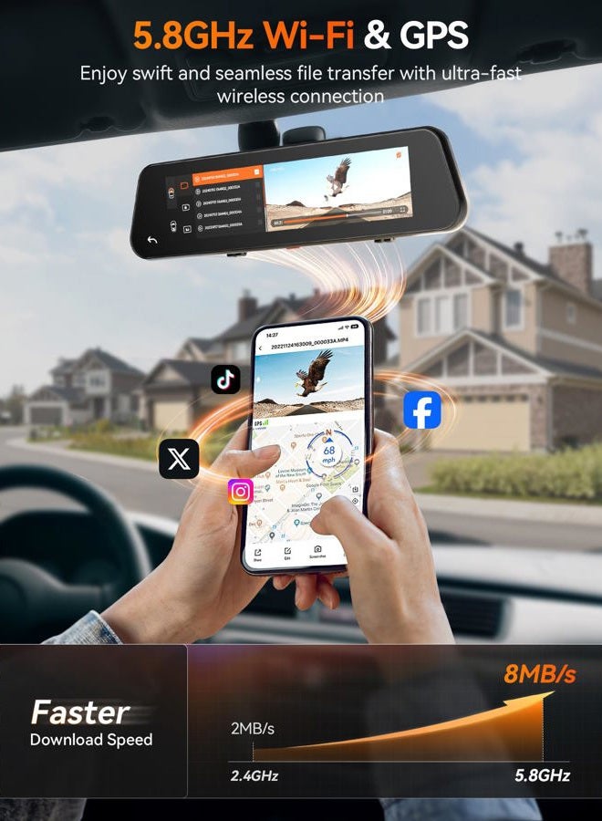 WOLFBOX G900 PRO Mirror Dash Cam with STARVIS 2 IMX678, 12 inches Rear View Mirror Camera with Front 4K and Rear 2.5K, Included 128GB Card, Voice Control, 5.8GHz WiFi, Loop Recording, G-Sensor & GPS - Image 4