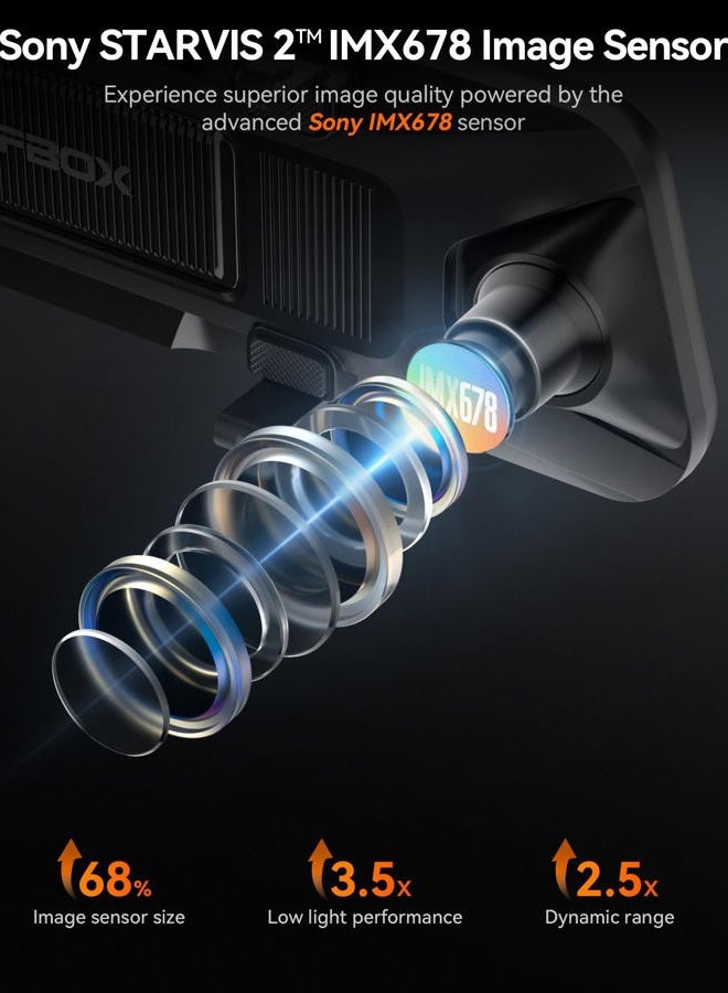 WOLFBOX G900 PRO Mirror Dash Cam with STARVIS 2 IMX678, 12 inches Rear View Mirror Camera with Front 4K and Rear 2.5K, Included 128GB Card, Voice Control, 5.8GHz WiFi, Loop Recording, G-Sensor & GPS - Image 3