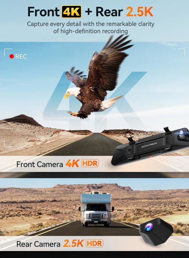 WOLFBOX G900 PRO Mirror Dash Cam with STARVIS 2 IMX678, 12 inches Rear View Mirror Camera with Front 4K and Rear 2.5K, Included 128GB Card, Voice Control, 5.8GHz WiFi, Loop Recording, G-Sensor & GPS - Image 2