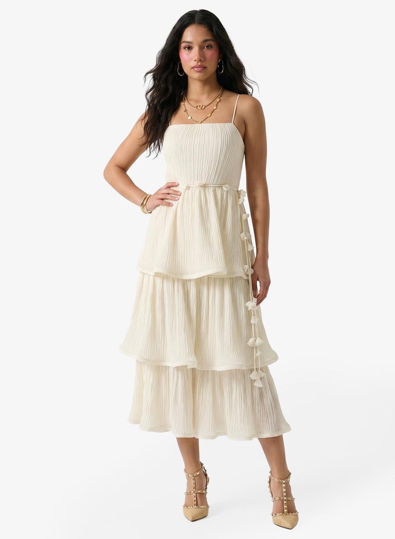 GUESS Spaghetti Strap Tiered Ruffle Maxi Dress - Image 4