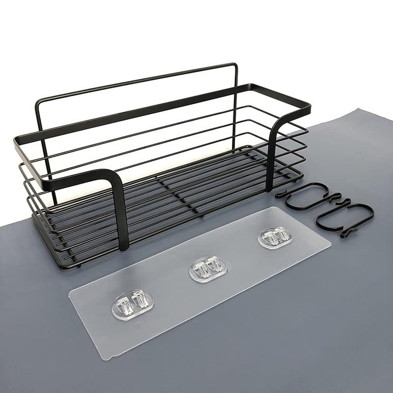 JIALTO Bathroom Accessories Sus 304 Stainless Steel Bathroom Utensils Shelf for Wall with 3 Hooks, Wall Mounted, Adhesive Backing for Easy Installation, Bathroom Organiser, Black - Image 5