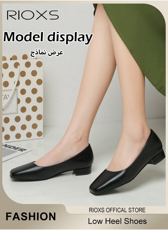 RIOXS - Low Heel Court Shoes with Squared-off Toe, Classic Closed-toe Chunky Heel Shoes with Non-slip Rubber Outsole and Soft Insole, Versatile Chunky Heels, Perfect for Elevating Your Status at Work, Parties, Meetings, Interviews, Weddings and More - Image 1