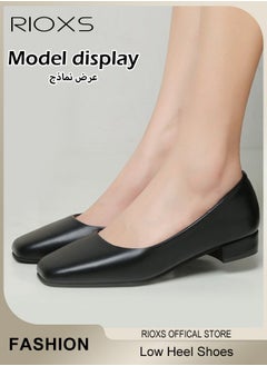 RIOXS Low Heel Court Shoes with Squared-off Toe, Classic Closed-toe Chunky Heel Shoes with Non-slip Rubber Outsole and Soft Insole, Versatile Chunky Heels, Perfect for Elevating Your Status at Work, Parties, Meetings, Interviews, Weddings and More  - Image 2