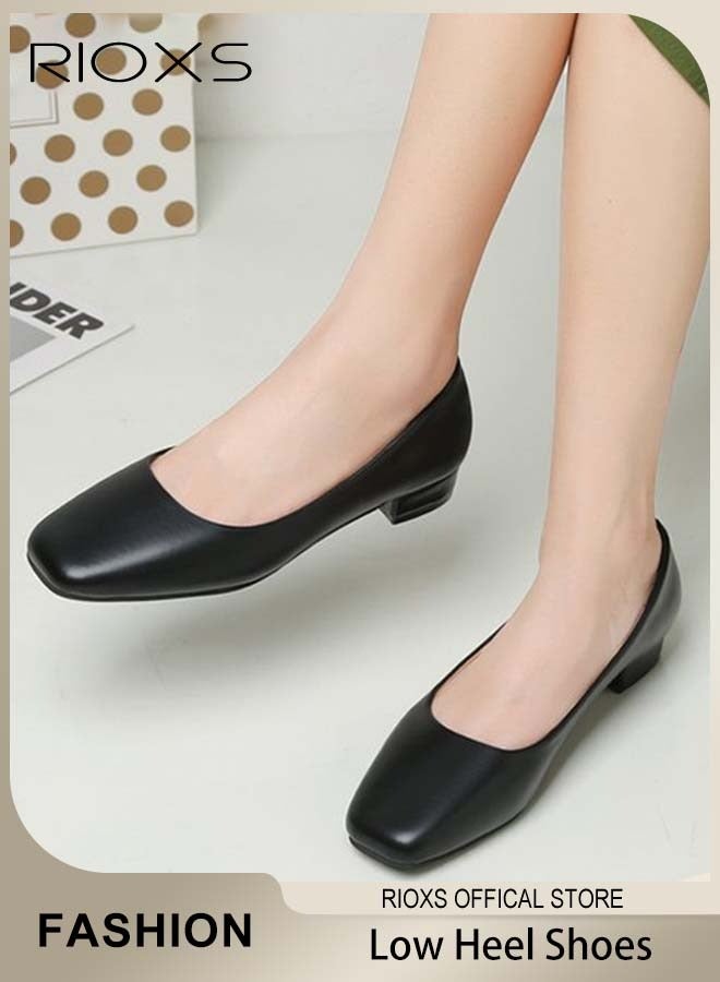 Women's Fashion Shoes, Slip-ons Loafer for Women, Low Heel Court Shoes with Squared-off Toe, Ladies Classic Closed-toe Flat Shoes, Non-slip Loafers Dress Shoes, Woman Comfort Shoes, Perfect for Elevating Your Status at Work, Parties, Meetings, Interviews, Weddings, Casual Office Shoes Black