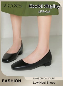 RIOXS Low Heel Court Shoes with Squared-off Toe, Classic Closed-toe Chunky Heel Shoes with Non-slip Rubber Outsole and Soft Insole, Versatile Chunky Heels, Perfect for Elevating Your Status at Work, Parties, Meetings, Interviews, Weddings and More  - Image 3