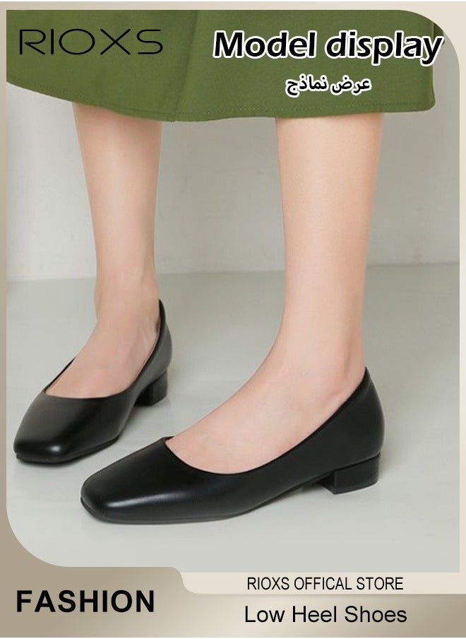 RIOXS - Low Heel Court Shoes with Squared-off Toe, Classic Closed-toe Chunky Heel Shoes with Non-slip Rubber Outsole and Soft Insole, Versatile Chunky Heels, Perfect for Elevating Your Status at Work, Parties, Meetings, Interviews, Weddings and More - Image 1