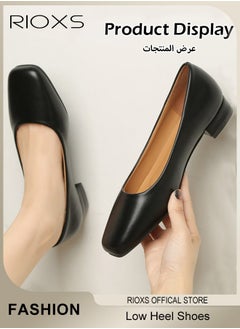 RIOXS Low Heel Court Shoes with Squared-off Toe, Classic Closed-toe Chunky Heel Shoes with Non-slip Rubber Outsole and Soft Insole, Versatile Chunky Heels, Perfect for Elevating Your Status at Work, Parties, Meetings, Interviews, Weddings and More  - Image 5
