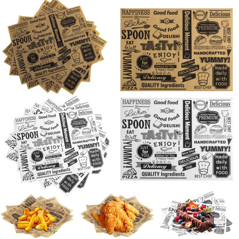 LOTMER 300 PCS Deli Paper Sheets 8 x 10 Inch Greaseproof Deli Wrapping Sheets Basket Liners Food Picnic Paper Sheets for Party BBQ Restaurant Festival