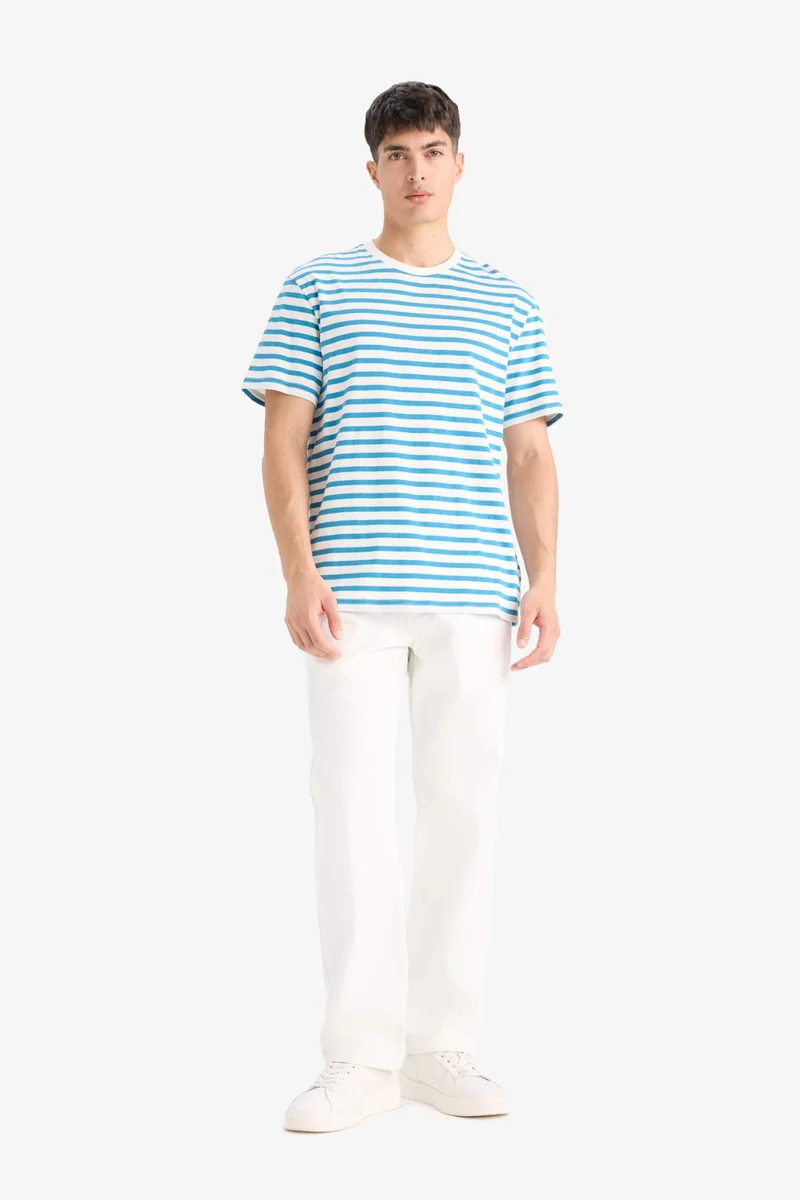ديفاكتو Cotton Regular Fit Crew Neck Cotton Striped T-Shirt